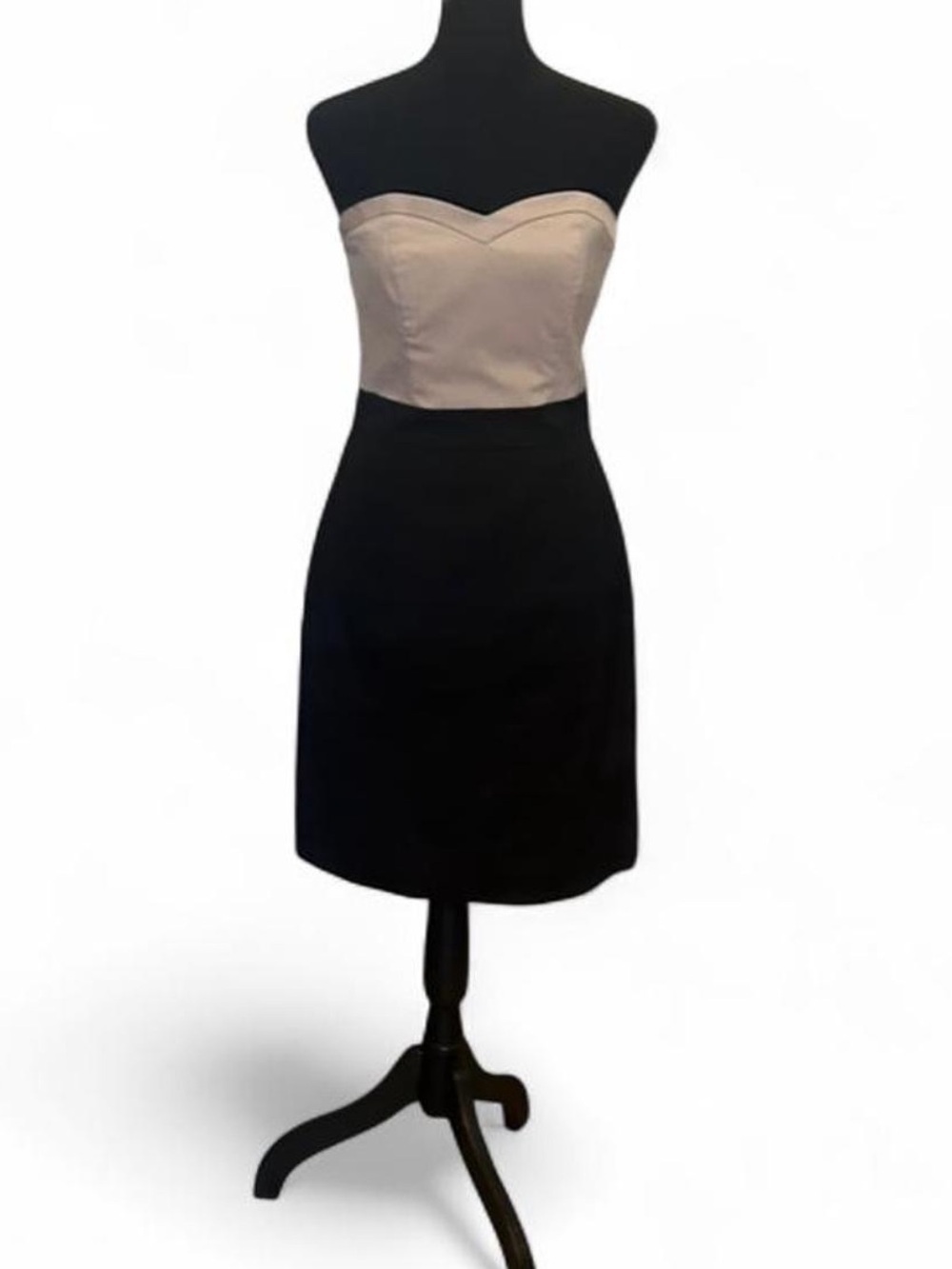 H&M Black Beige Colorblock Strapless Sweetheart Sheath Zip Dress 6